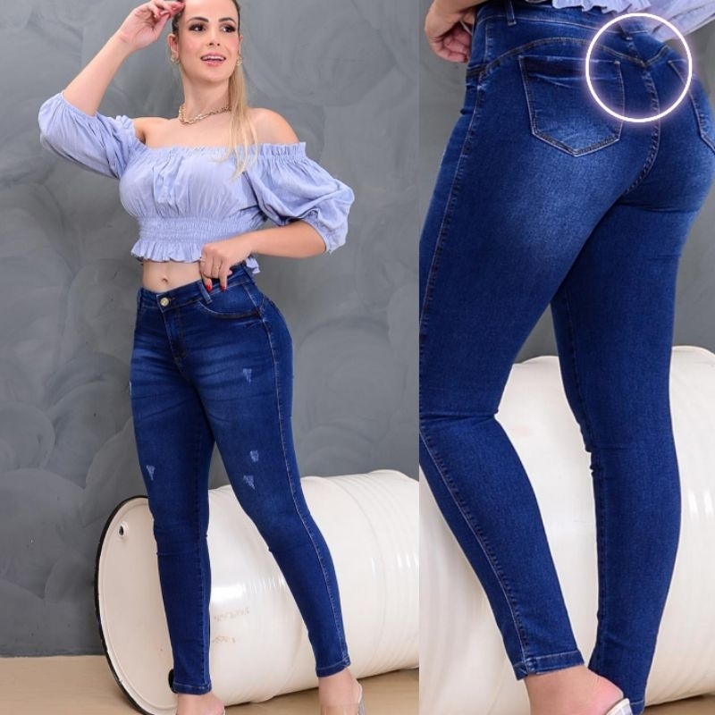 calça jeans feminina com elastano modelagem levanta bumbum