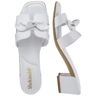Sandália Feminina Salto Baixo Saltinho Chinelo Tamanco Shekinah Moda Confortável Laçinho Coleção