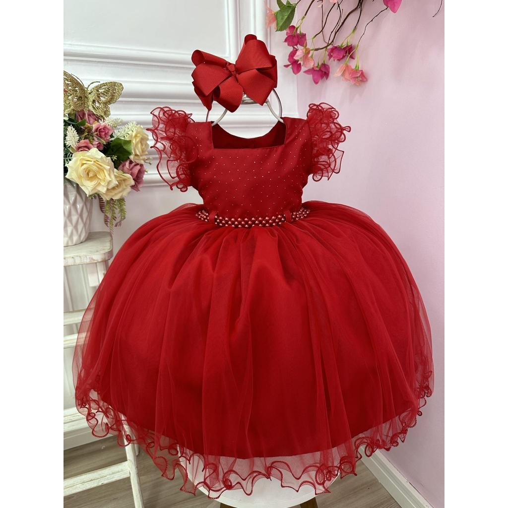 Vestido vermelho luxo fashion infantil