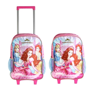 Mochila Escolar de Rodinhas Alça de Costas Acolchoadas Princesas Mágicas Volta às Aulas Escola Viagem Passeio