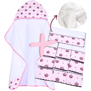 Kit Toalha de Banho Bebe Dupla Camada + 6 Toalhas de Ombro para Bebê 100% Algodão Estampada em Oferta na Shopee