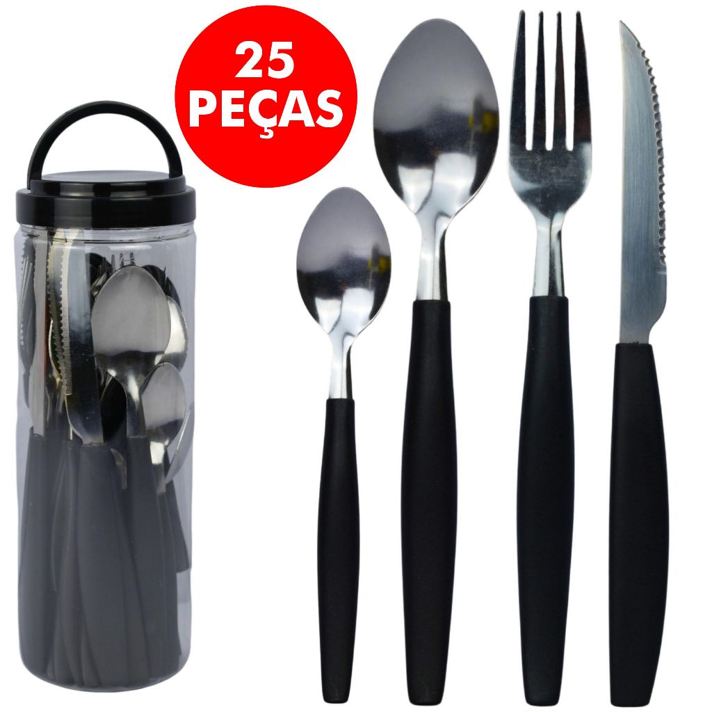 Jogo de Talheres Aço Inox Luxo Conjunto Faqueiro + Pote Multiuso / Promoção