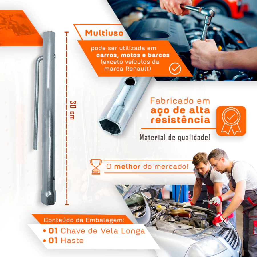 Chave de Vela Longa Universal 30cm (300mm) 16mm ou 21mm em Aço Reforçado - foto 4