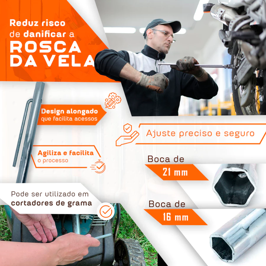 Chave de Vela Longa Universal 30cm (300mm) 16mm ou 21mm em Aço Reforçado - foto 5