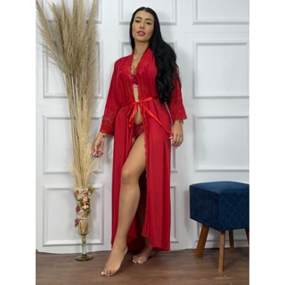 Robe longo Hobby Robi Noiva Luxo Kimono Roupão Noite Lingerie