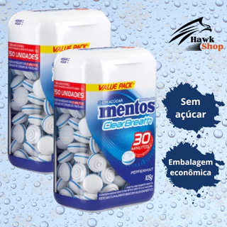 Kit 2 unidades Mentos Pastilha Sem Açúcar Peppermint - Hálito Fresco e Prolongado - 150 Pastilhas