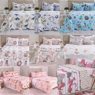 Kit Cobre Leito Kids Infantil com Porta Travesseiro Estampado Cor da Colcha - Bene Casa