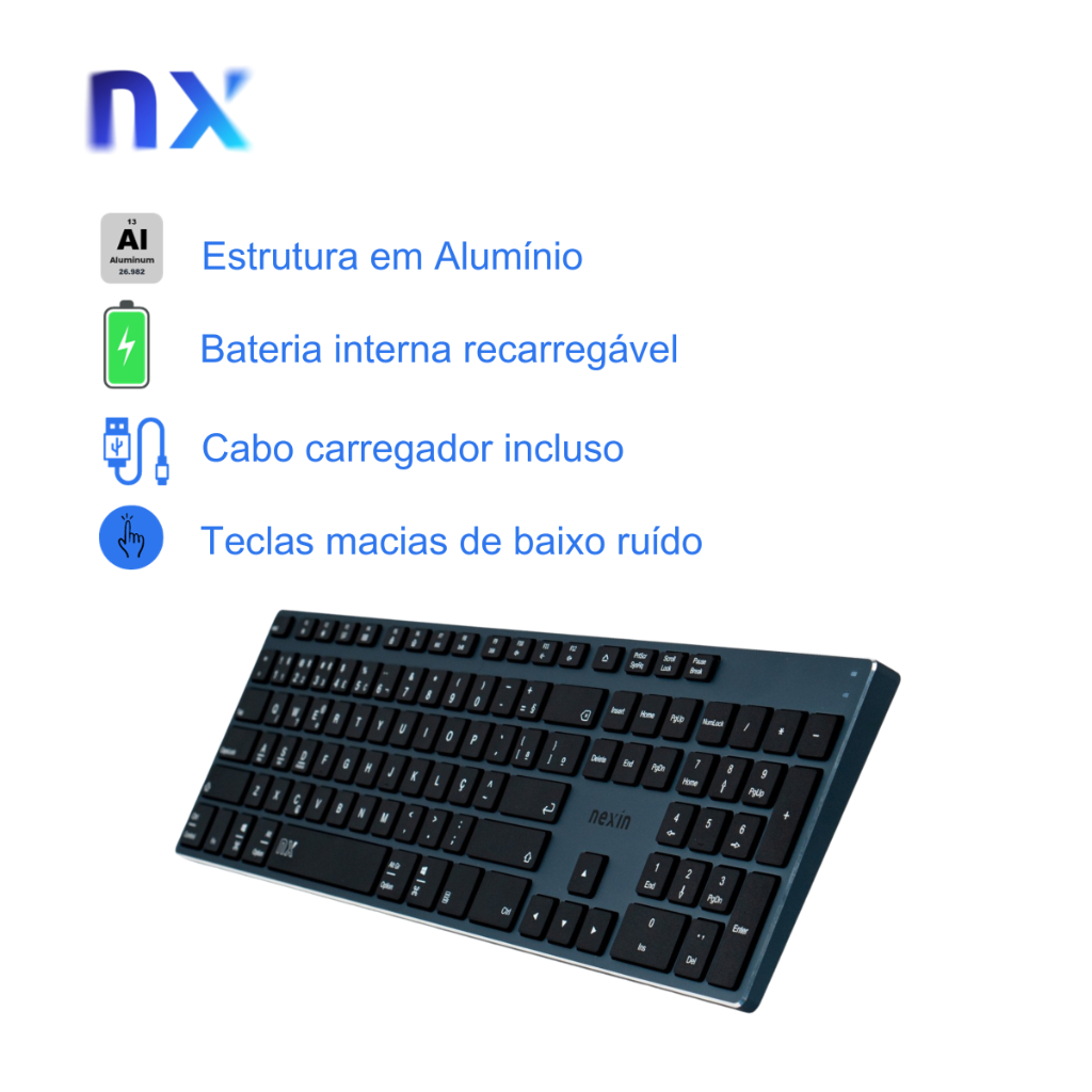 Teclado Numérico Sem Fio Slim Recarregável Nexin Kb-2001 Premium