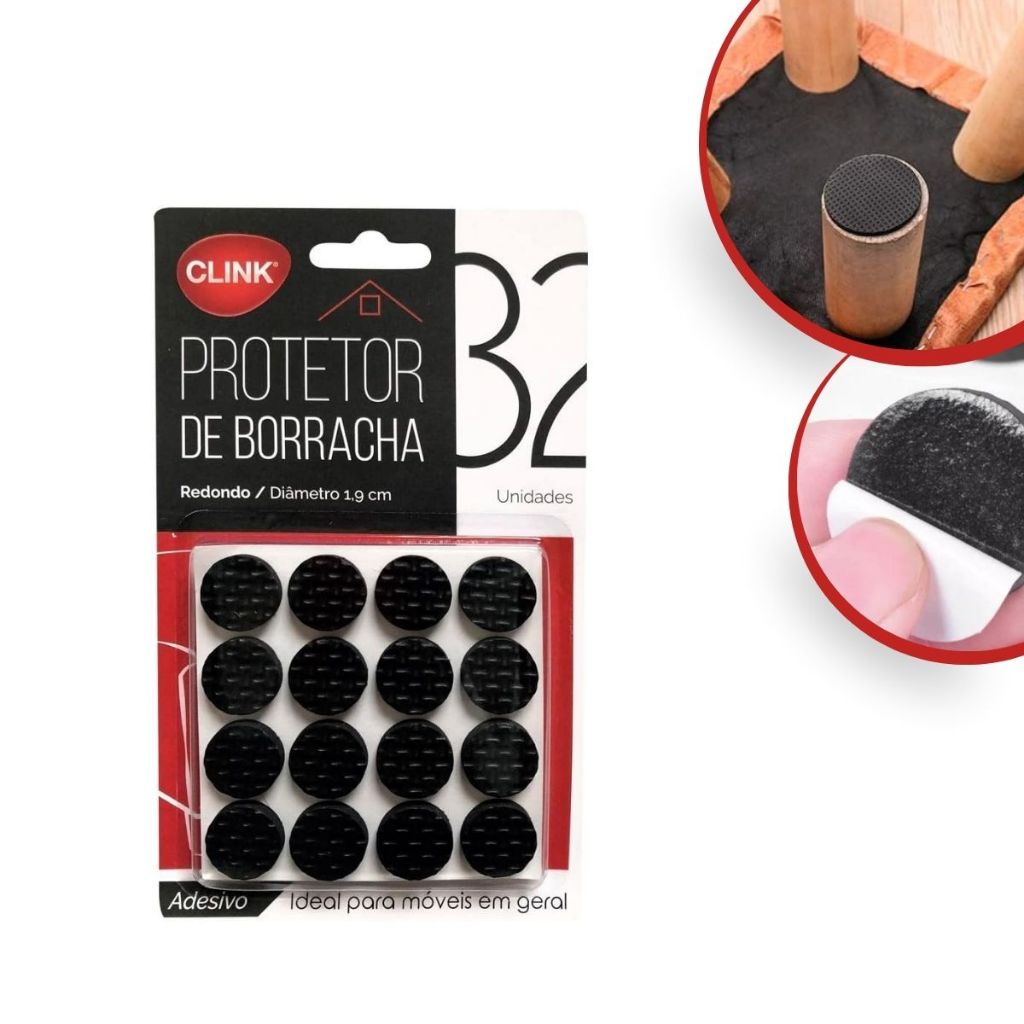 Protetor Pé Cadeira Borracha Eva Redondo Adesivo 32 ou 64pç 1,9cm