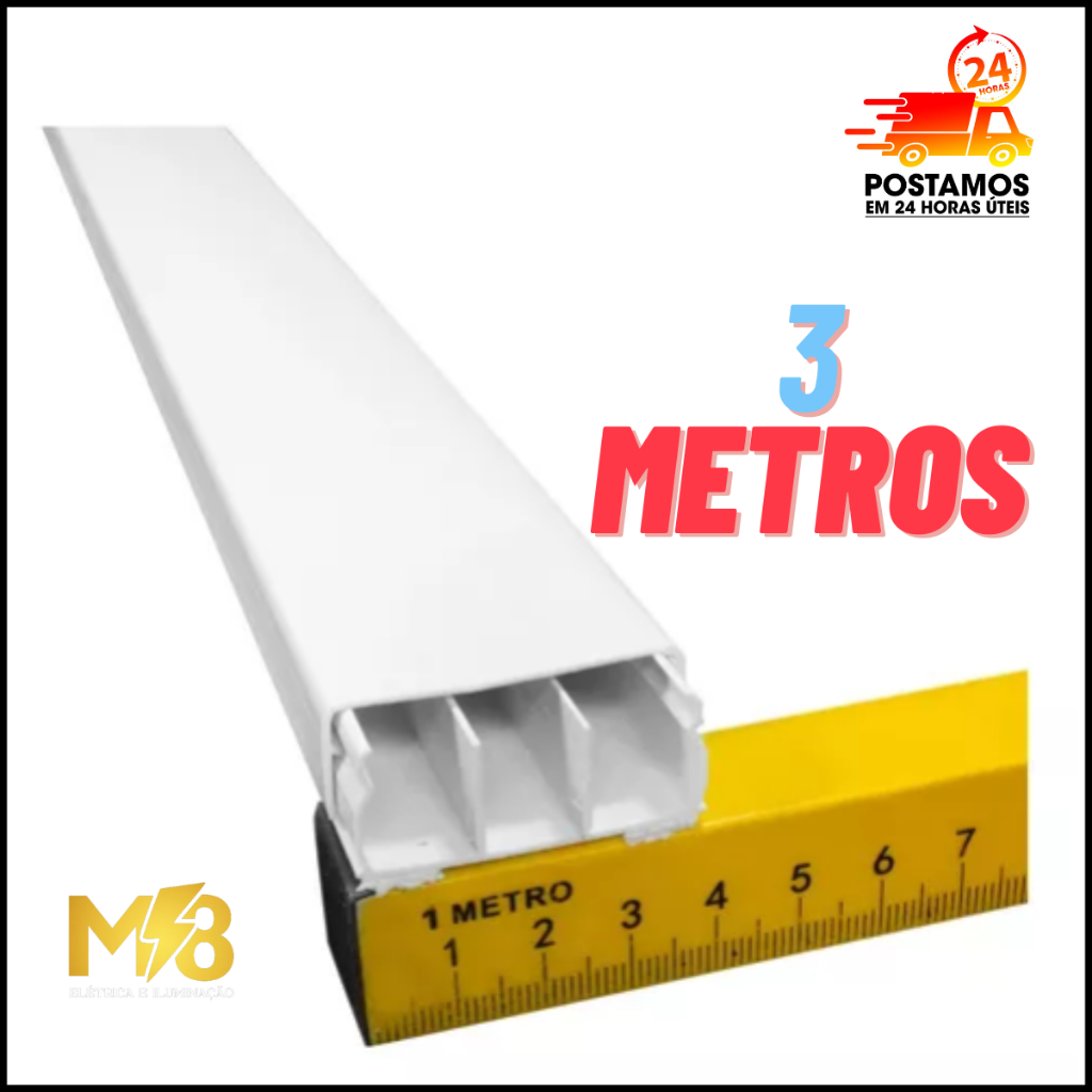 3 Metros Canaleta De Pvc Com Divisoria 40x16x1M com Fita Dupla Face ...