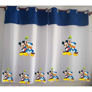 cortina branca saia azul tema turma do Mickey