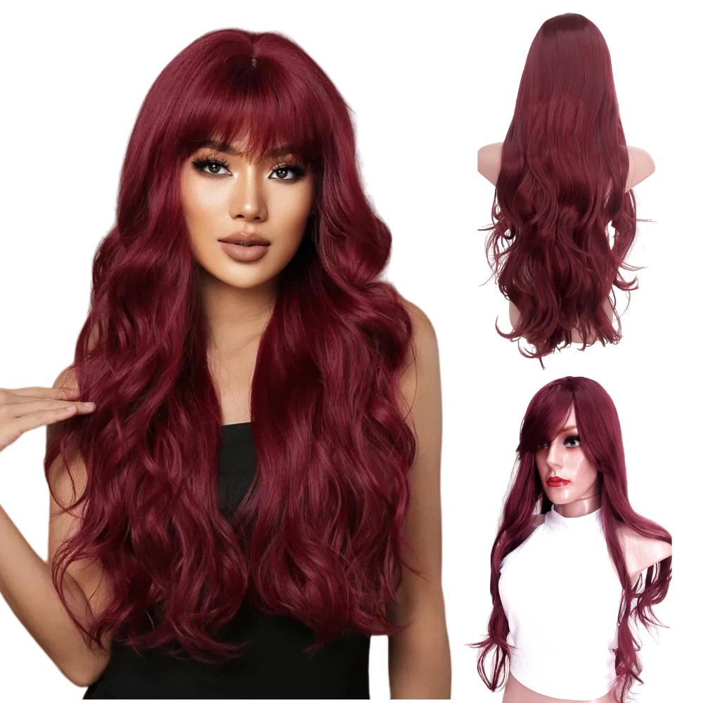 Peruca bio orgânica Premium lisa/Ondulada Cores quentes BUG marsala com ou sem franja uso diário