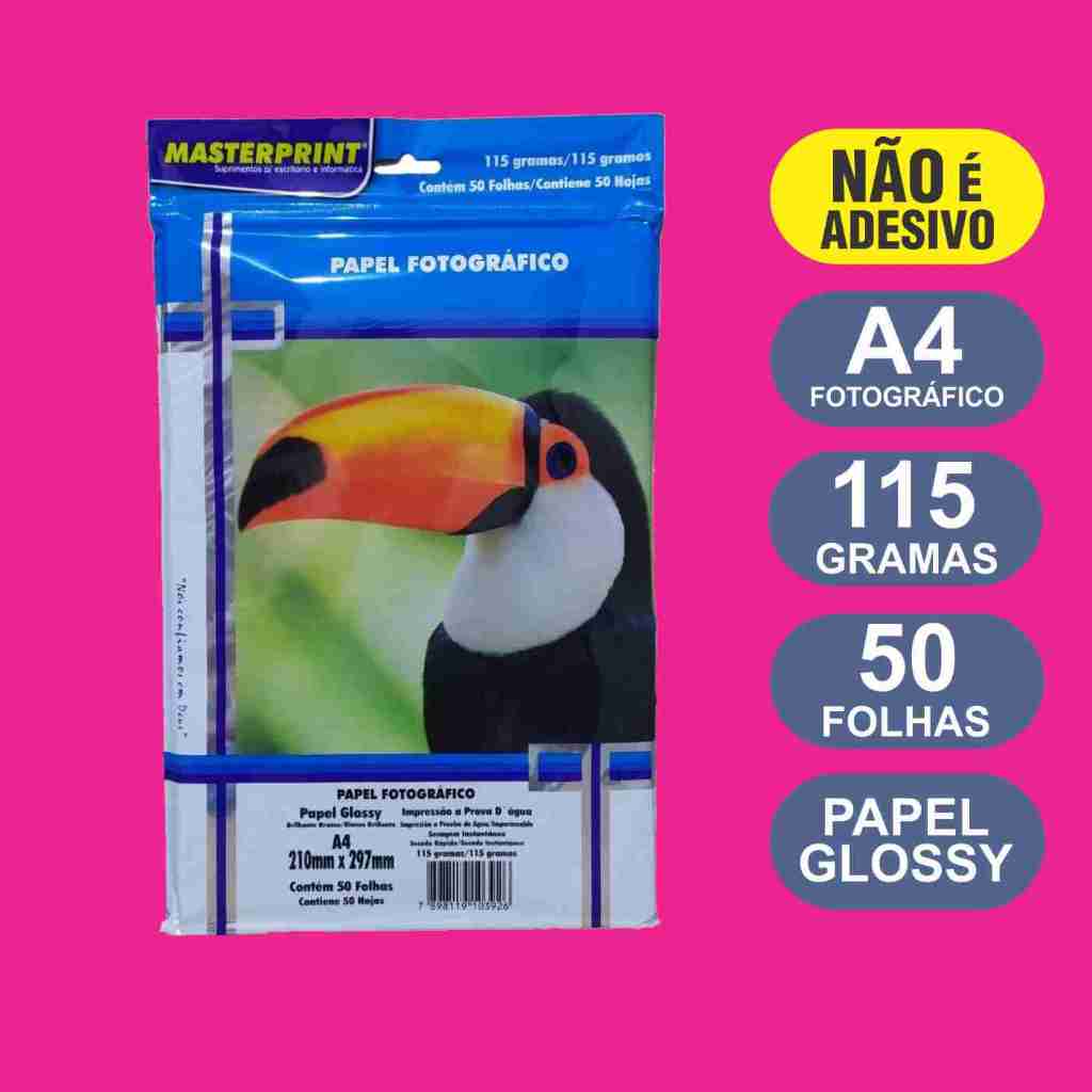 Papel Fotográfico Glossy 115gr 50 Folhas A4 À Prova D'água MasterPrint