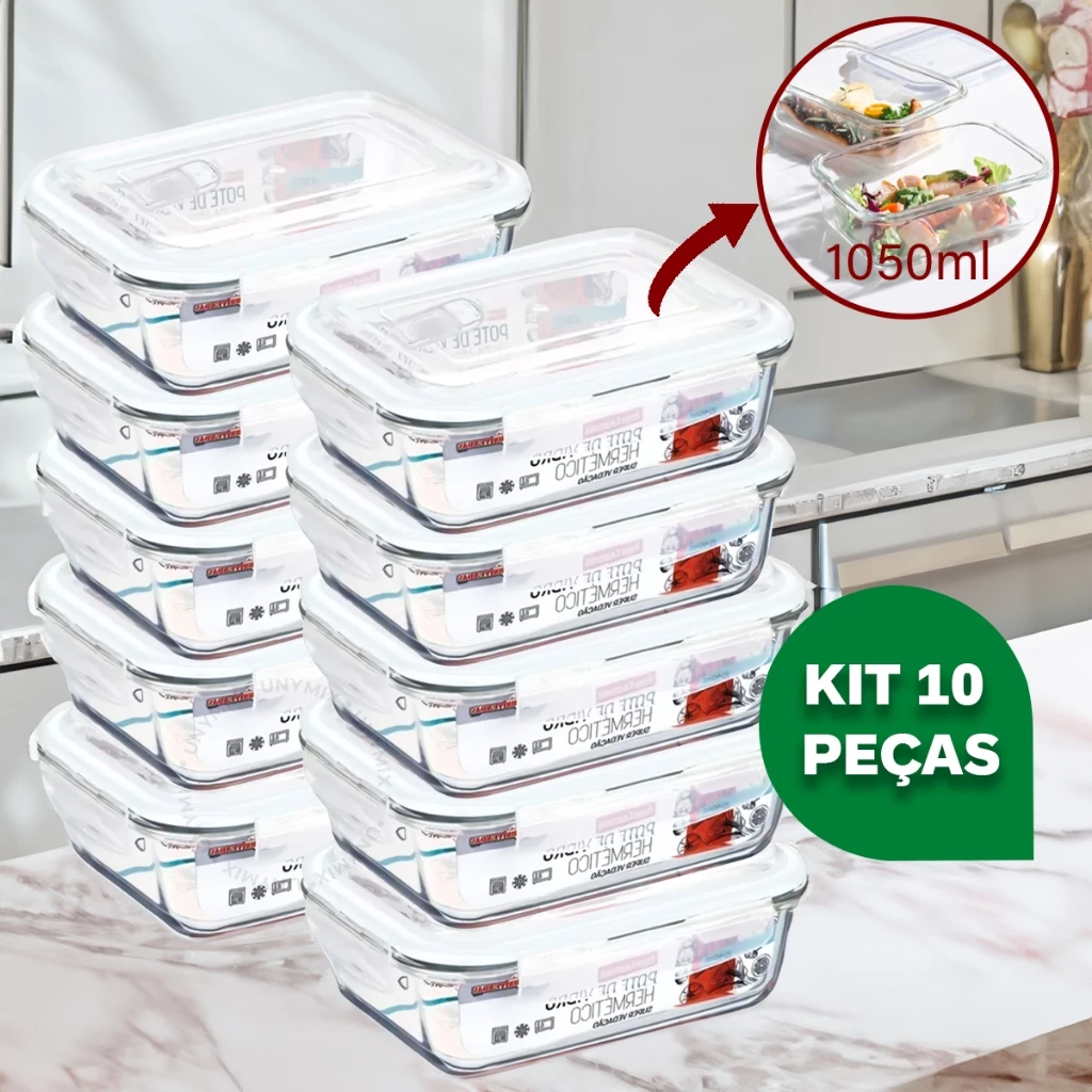 Kit 10 Potes Vidro Hermético