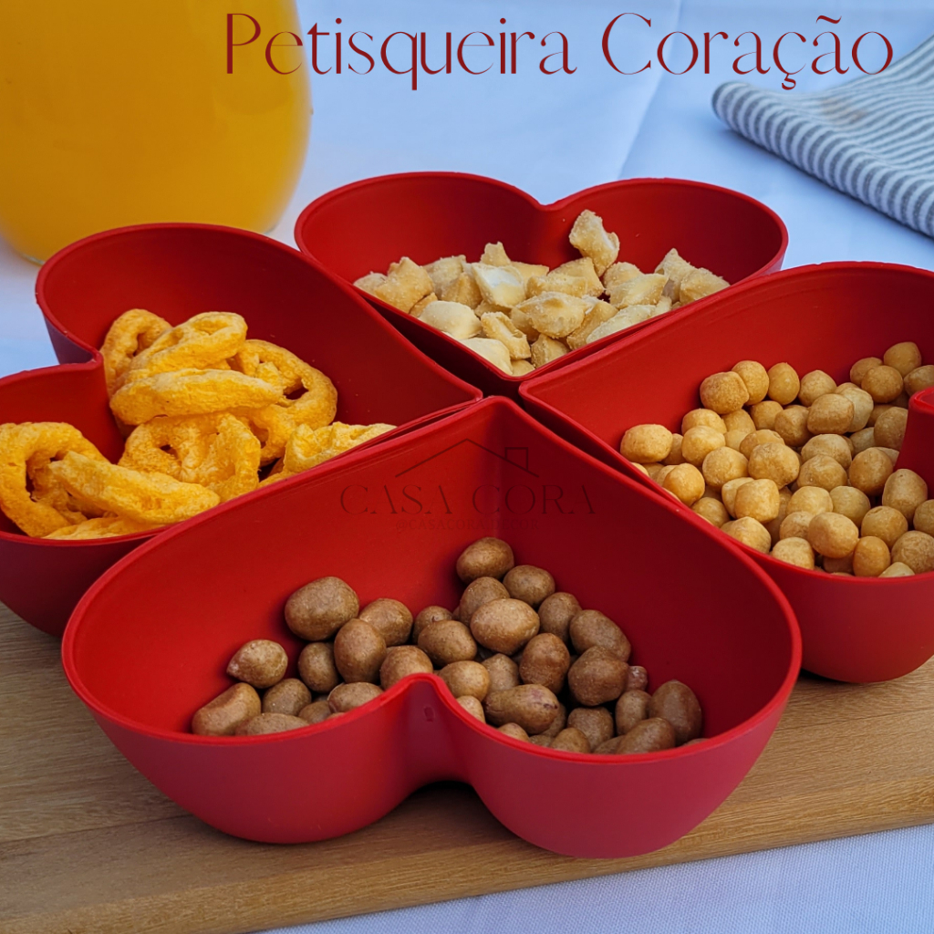 Kit de Petisqueira Coração Vermelha 4, 8 ou 12 Uniddes Plástica Cumbuca Pote Sobremesa bowl 300ml.