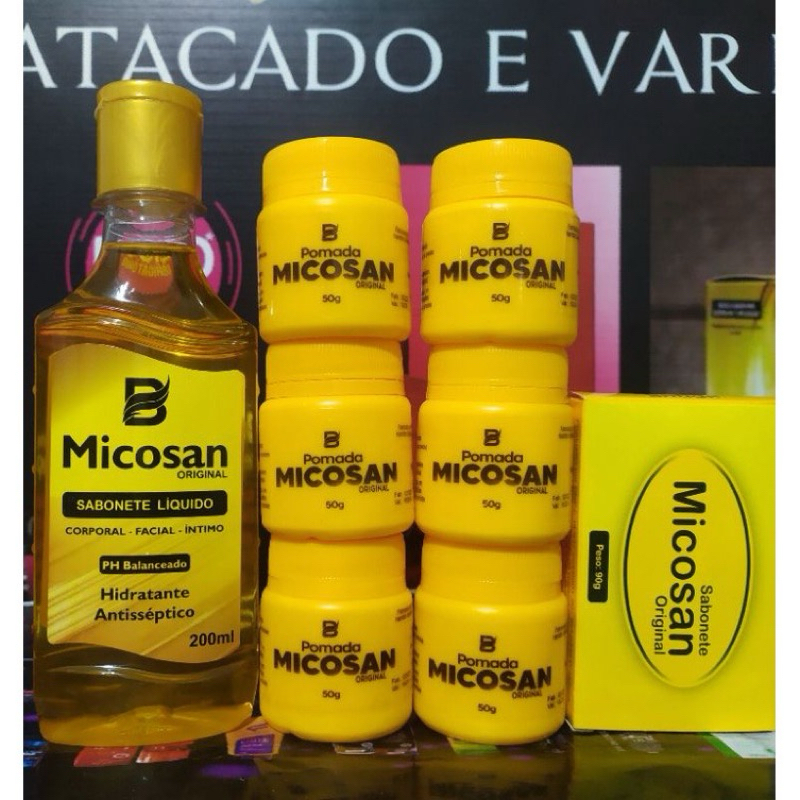 Micosan pomada 6 unidades 1 sabonete barra e 1 sabonete líquido kit clareador de manchas escuras