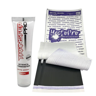 Transfer PRO 30ml decalque tatuagem + 3 folhas Papel Hectográfico carbono