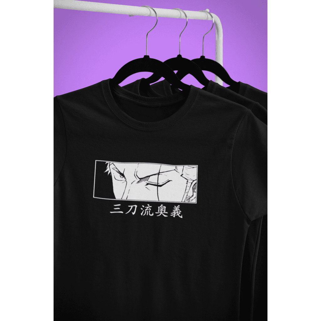 Camiseta One Piece Zoro Preto e Branco Algodão Unissex