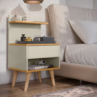 Mesa de cabeceira retrô com 1 gaveta sleep decor com prateleira - Cores Diversas