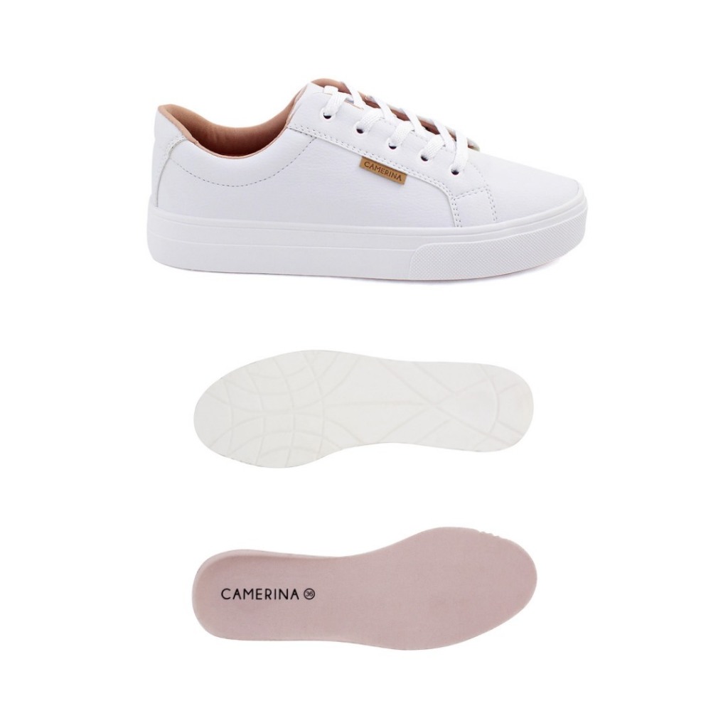 Tênis Branco Feminino com Palmilha Extra de PU e Cadarço Extra Algodão