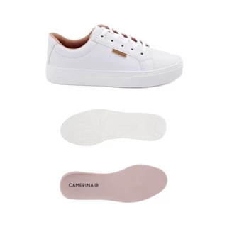 Tênis Branco Feminino com Palmilha Extra de PU e Cadarço Extra Algodão