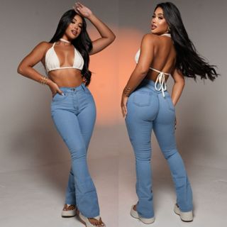 Calça Flare Clara Jeans Cintura Alta Modela