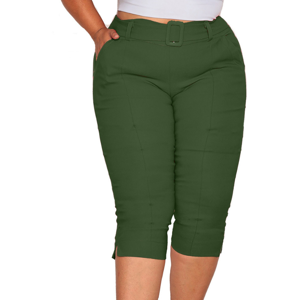 Calça Feminina Capri Plus Size Tecido Modelador + Cinto | Shopee