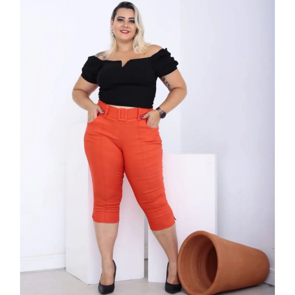 CALÇA CAPRI PLUS SIZE JEANS COM ELASTANO LEVANTA BUMBUM 46 AO 56