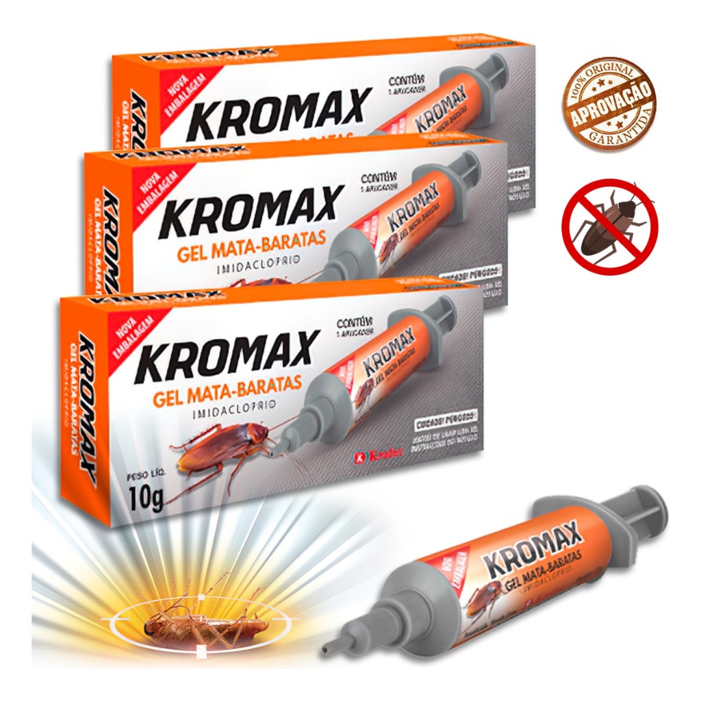 Kit Com 3 Mata Barata Seringa Repelente Em Gel Kromax 10g Bisnaga ...