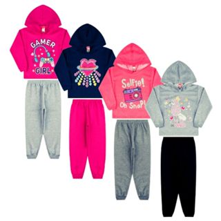 Kit 4 Peças Moletom Com Capuz Conjunto Infantil Menina Inverno Feminino Pronta Entrega