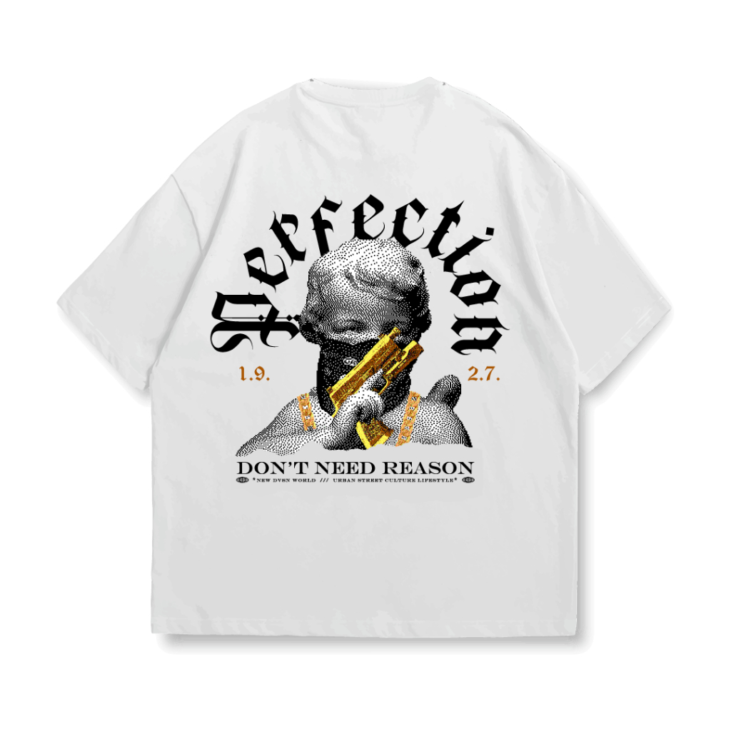 Camiseta OVERSIZED estampada branca blusa camisa Streetwear em algodão 30.1 modelo Perfection anjo branca Premium OVERSIZED