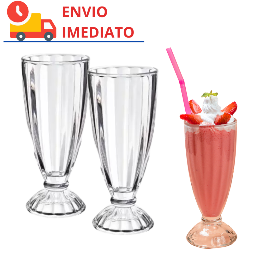 Kit 2 Taça Copo 380ml Milkshake Milqshaque Sorvete Suco Sobremesa Festa Sorveteria Lanchonete