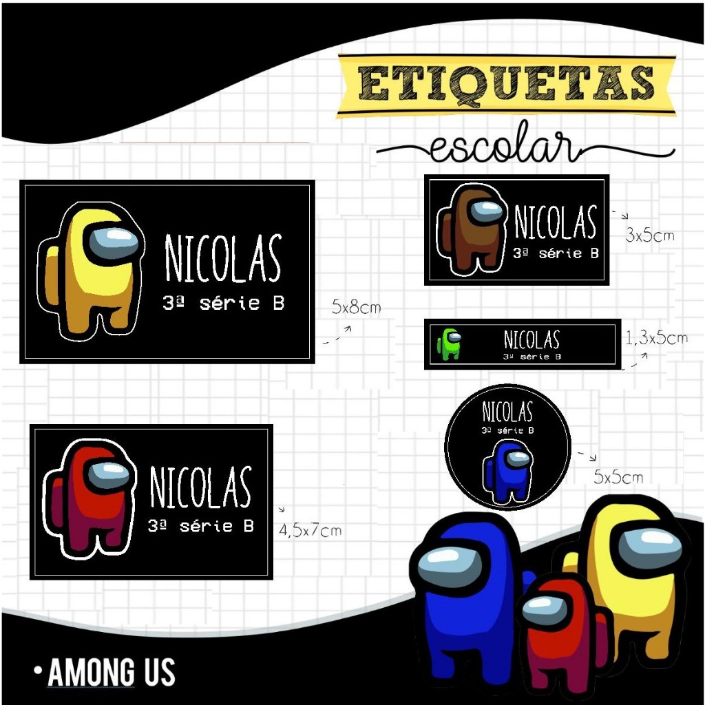 150 Etiquetas Adesivas Escolares Among Us Personalizadas | Shopee Brasil
