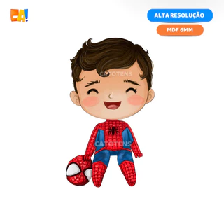 Display de chão MDF Homem Aranha cute baby cabelo preto aquarela catotens