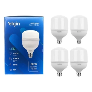 Kit 4 Lâmpadas Led 50w Bulbo E27 6500k Branco Frio Elgin