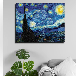 Quadro Van Gogh Noite Estrelada Pós-Impressionismo em Tela Acetinada