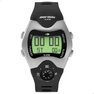 Relógio Mormaii Masculino Digital Esportivo Com Bússola Preto e Prata Original À Prova D