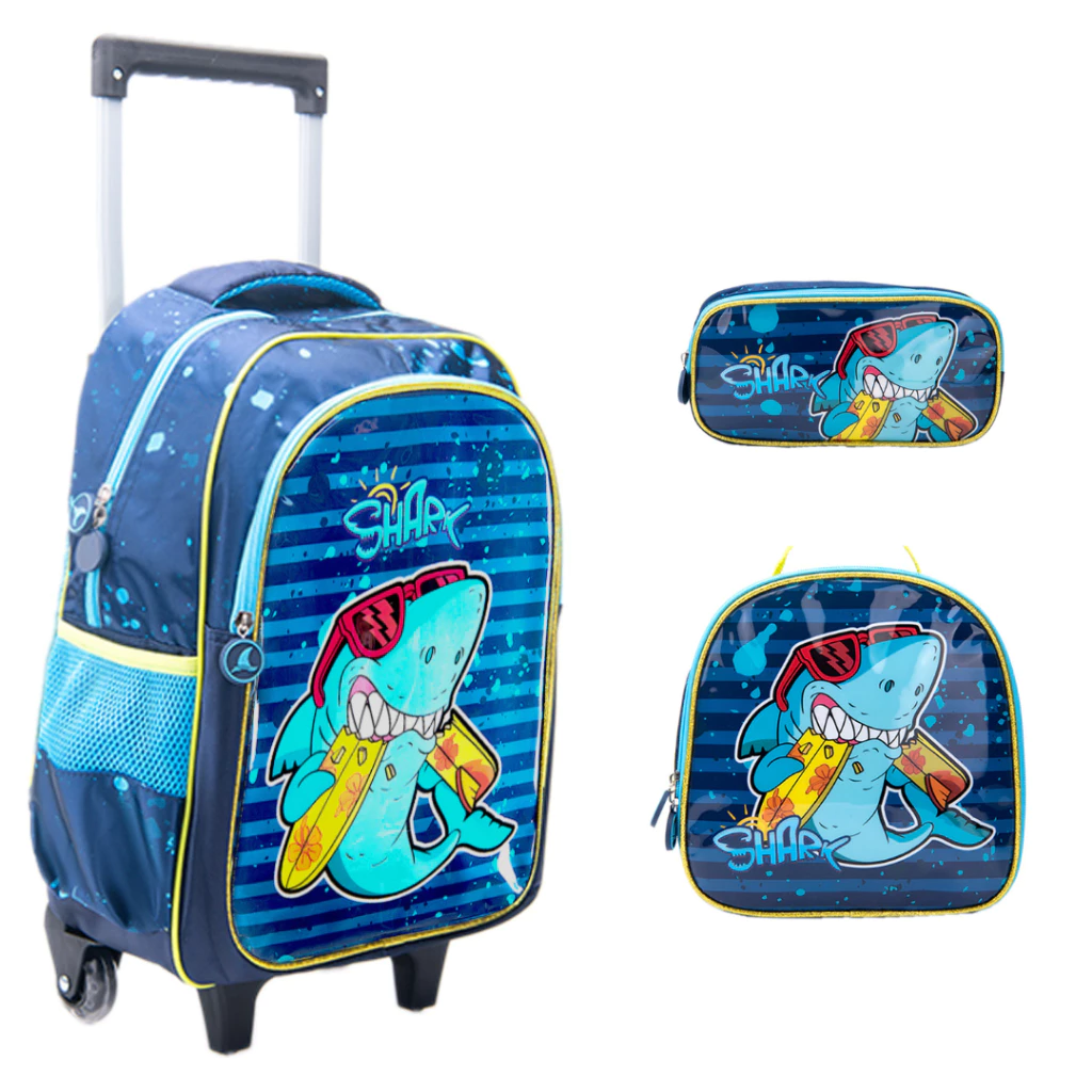 Mochila Infantil de Rodinha Kit Mochila Lancheira Térmica Estojo Duplo Menino Impermeável