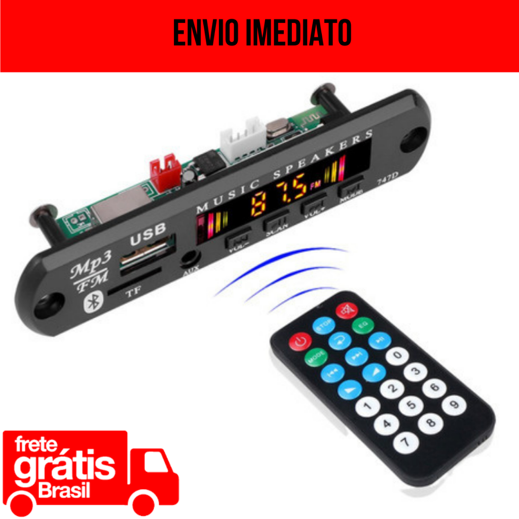 Placa Leitor Decodificador Usb P/ Caixa Ativa Mp3 Fm Aux Bluetooth