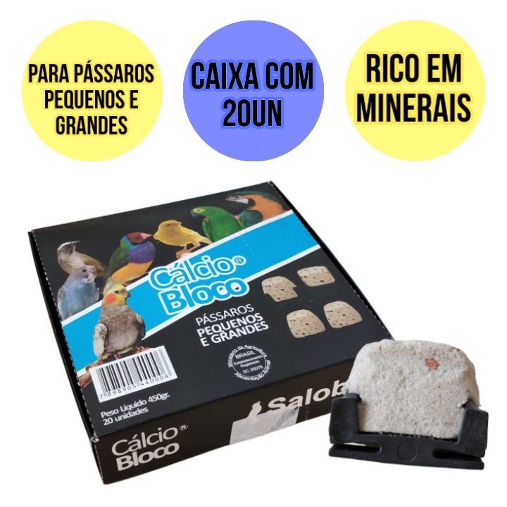 Bloco De Calcio Para Pássaros - Cálcio Pet Caixa Fechada c/ 20 Unidades ...