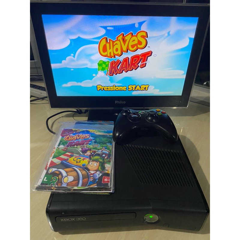X Box 360 Slim 01 Controle + Jogos
