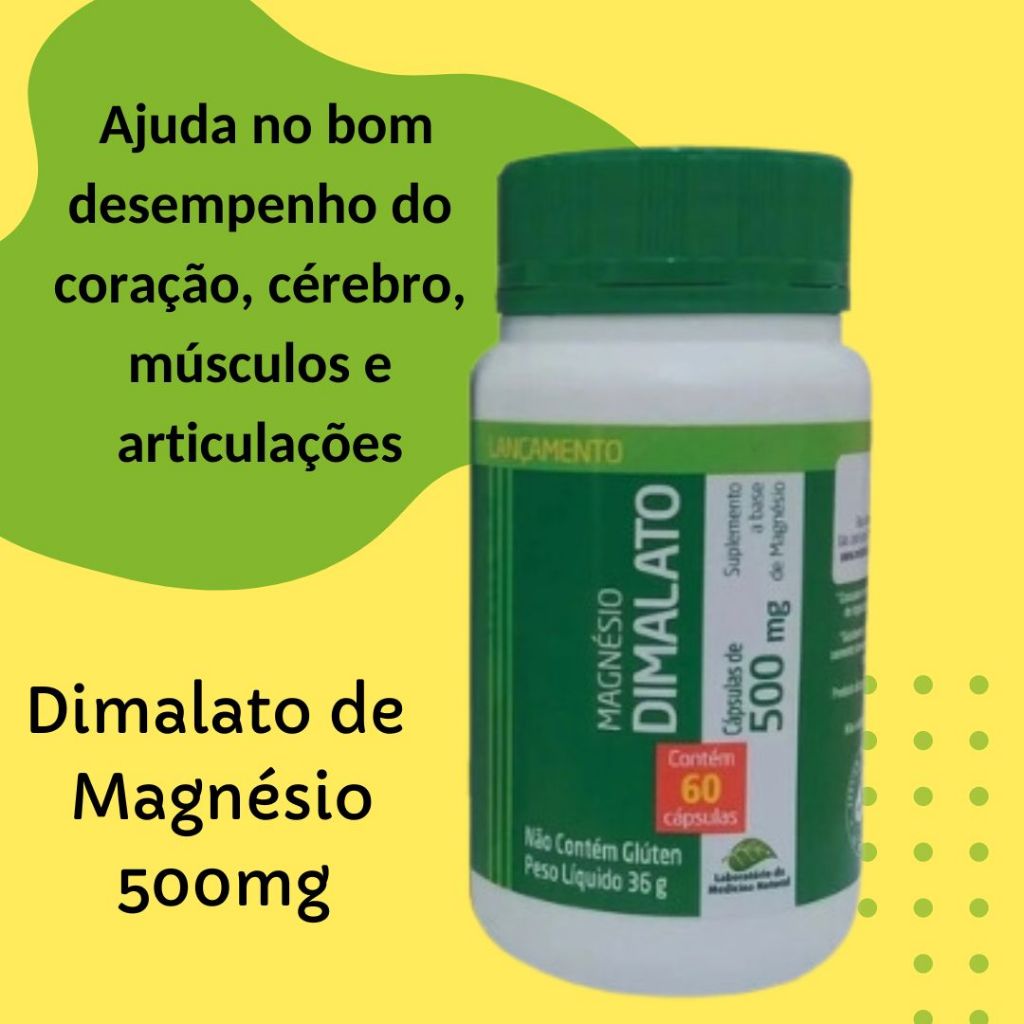 Dimalato de Magnesio 550mg com 60 cps Medinal para músculos coração ...