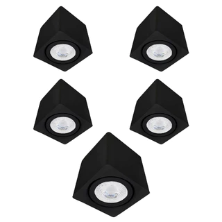 Kit 5 Spot Sobrepor Teto Beiral Para Lampada Dicroica Preto Direcionável + Lâmpada Inclusa