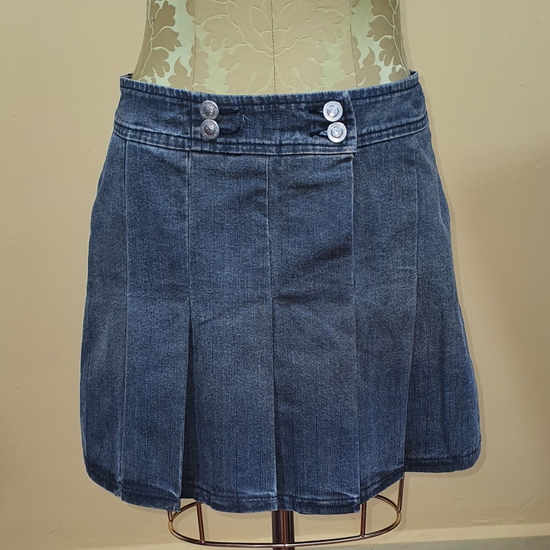 ewq] Korean High Waist Pleated Causal Pants Women Vintage Blue