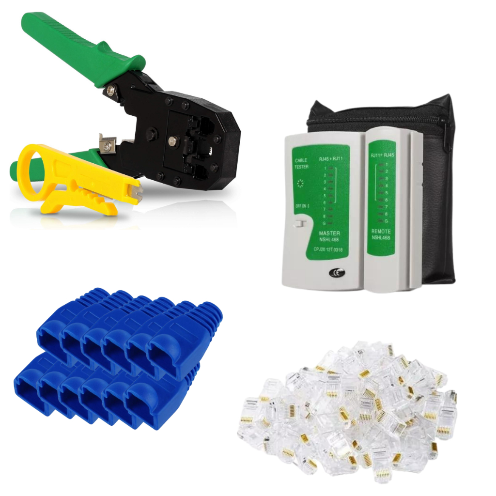 Alicate Crimpagem Rj45 E Rj11 E Testador De Rede + 10 capa protetora de silicone + 10 conector RJ45