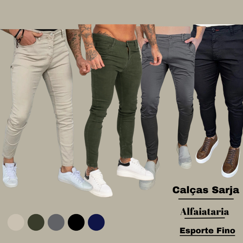 Calça Masculina de Sarja Alfaiataria com Elastano Slim Elegante Premium Luxo