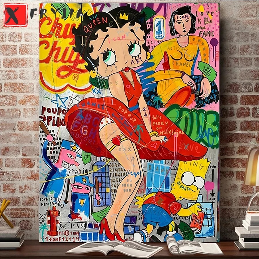 Quadro decorativo 1 peça 40x60 Arte de grafite bela mulher Betty