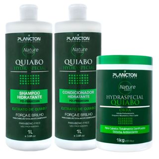 Kit Quiabo Plancton -Shampoo 1L+ condicionador 1L+ máscara 1kg hidratação pós química