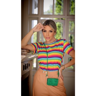 Blusa Arco Iris Listras Coloridas Moda Feminina