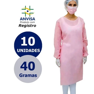 10un. Avental Descartável Gr.40 M/ Longa Rosa (10un) TNT com registro ANVISA EXCELENTE